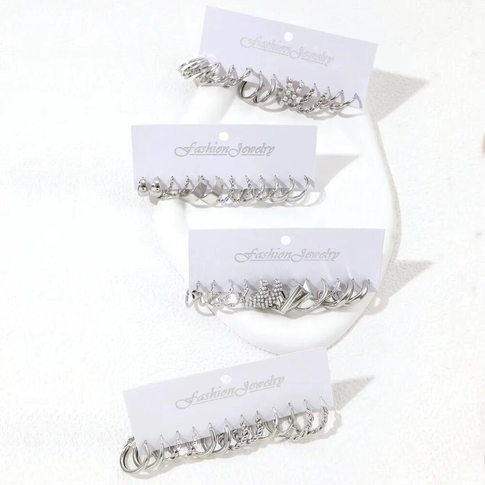 48Pcs/Set Of Fashion Earrings With Various Elements Hoop Earrings